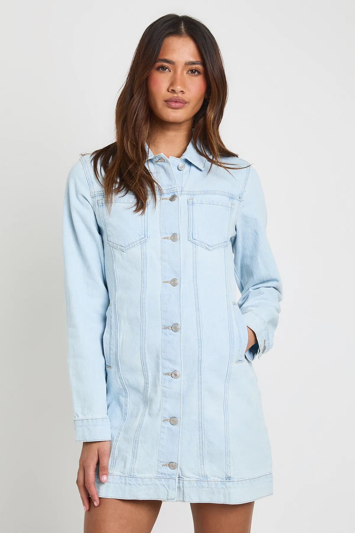 Bleached Blue Western Denim Mini Dress | Boohoo USA | boohoo (US & Canada)