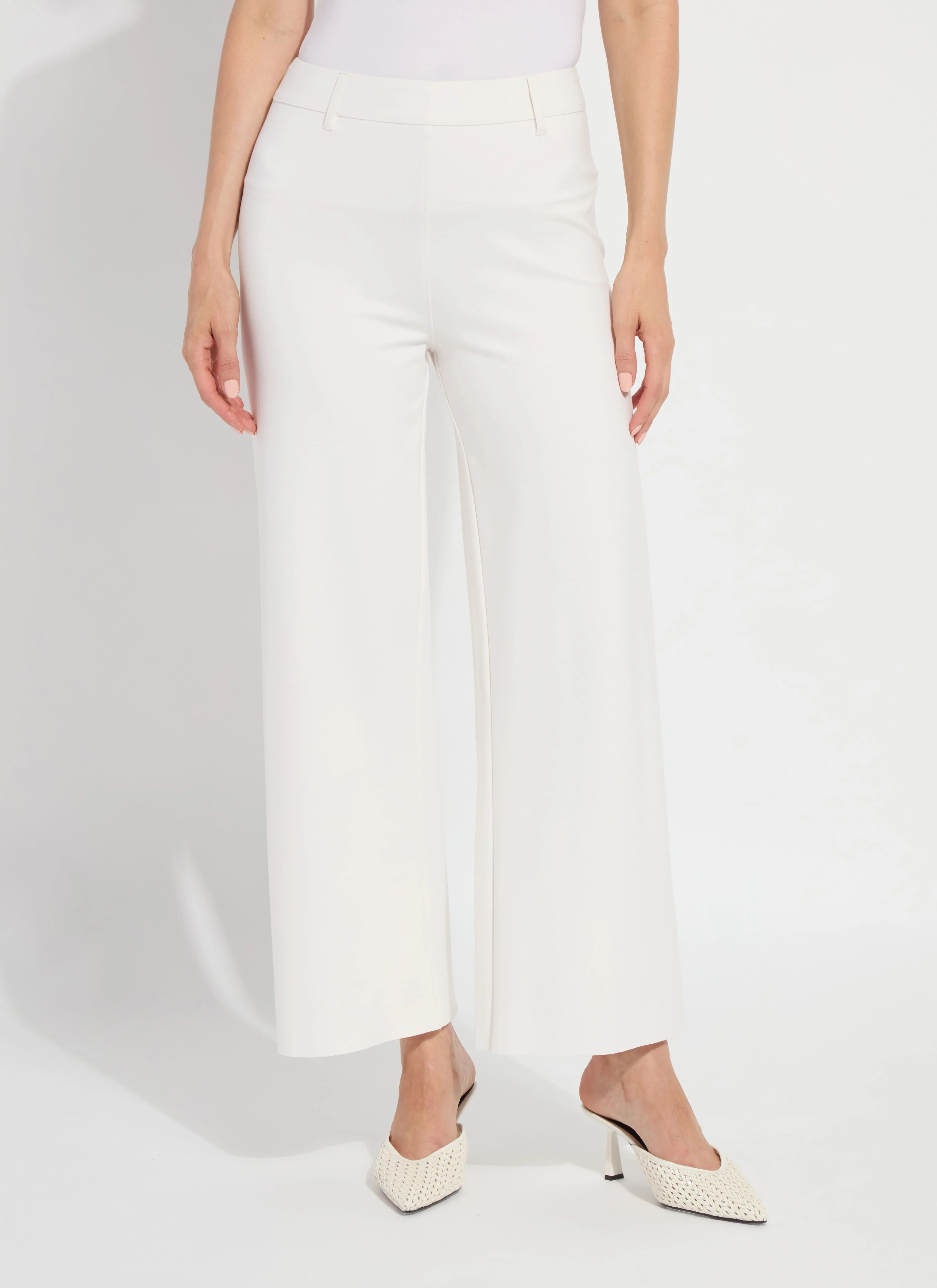 Erin Hi Waist Wide Leg Ponte - Chalk (28" Inseam) | Lysse NY