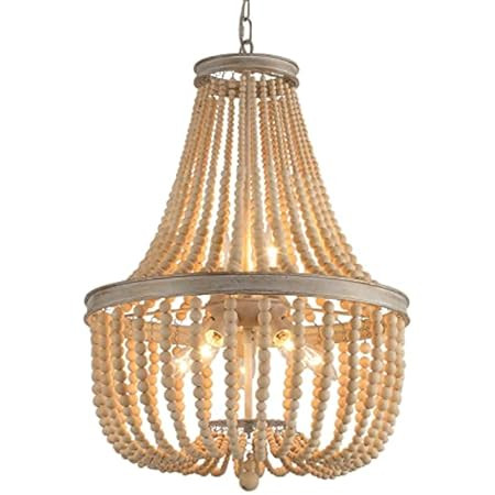 Farmhouse Wood Beaded Chandelier Ceiling Pendant 3-Light Fixture Wooden Bead and Metal Chandeliers H | Amazon (US)