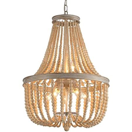 Farmhouse Wood Beaded Chandelier Ceiling Pendant 3-Light Fixture Wooden Bead and Metal Chandeliers H | Amazon (US)