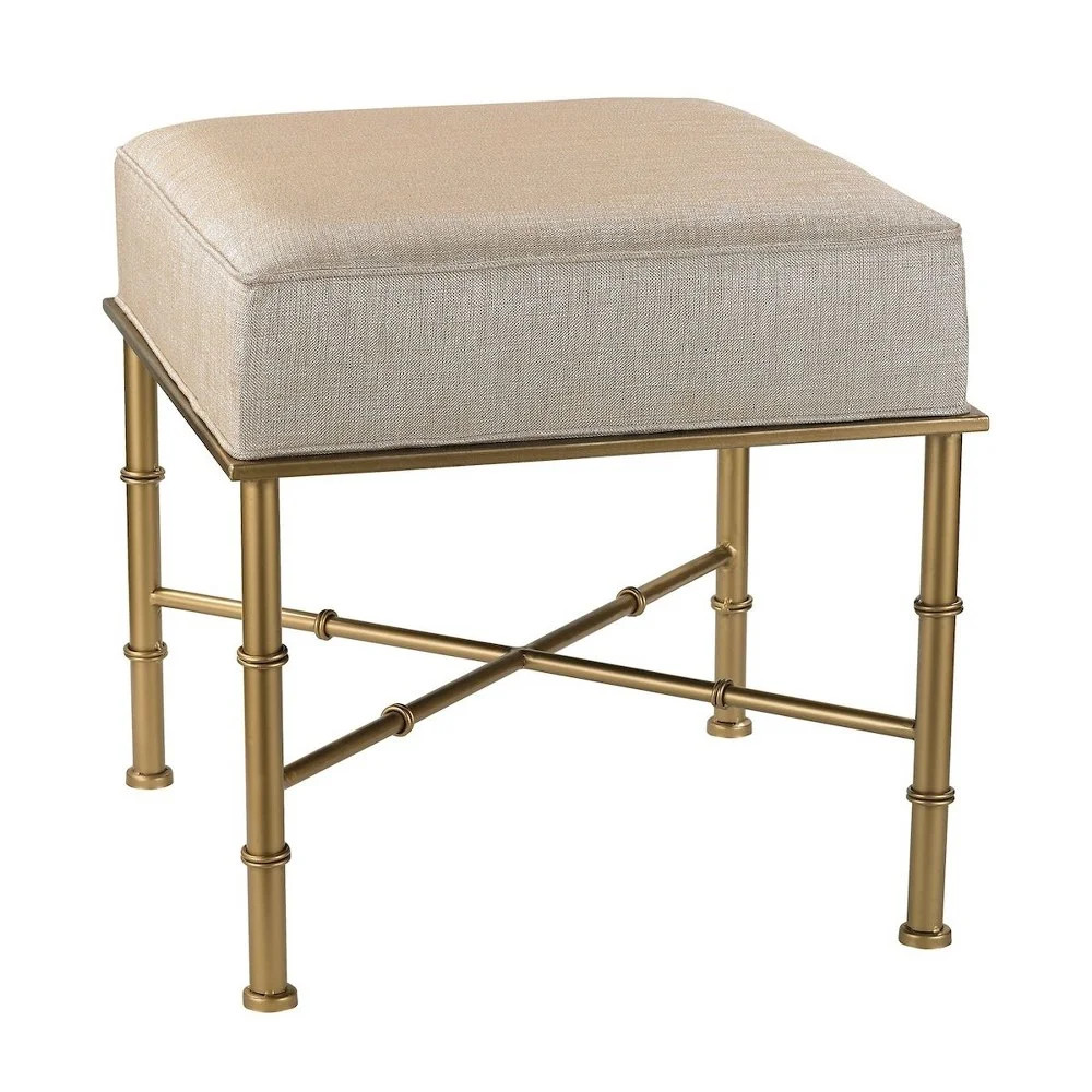 Modern Gold Cane Square Stool with Cream Metallic Linen Upholstery Cane-Style Metal Frame 18 W X ... | Walmart (US)