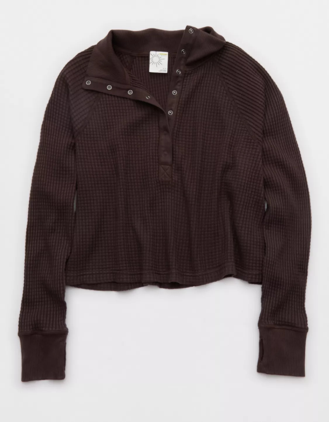 OFFLINE By Aerie Wow! Waffle Mockneck Henley Long Sleeve T-Shirt | American Eagle Outfitters (US & CA)