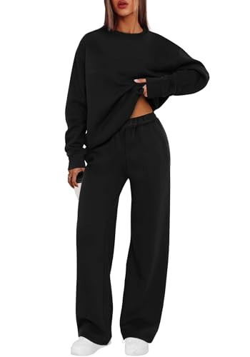 XIEERDUO Sweatsuits Women 2 Piece Outfit Fall Outfits for Women 2025 Lounge Sets Matching Sets Luxury Outfits Black Sweatpants Two Piece Set Airport Outfit M | Amazon (US)