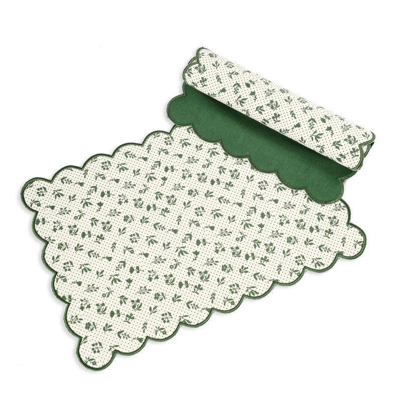 Green scalloped cotton Placemat with floral block print , 13X19 inches | Etsy (US)