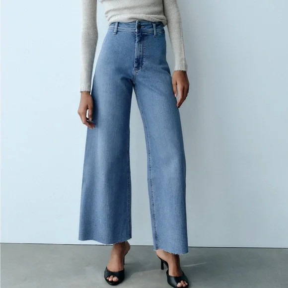 ZARA HIGH-WAISTED ZW MARINE STRAIGHT WIDE LEG JEANS | Poshmark