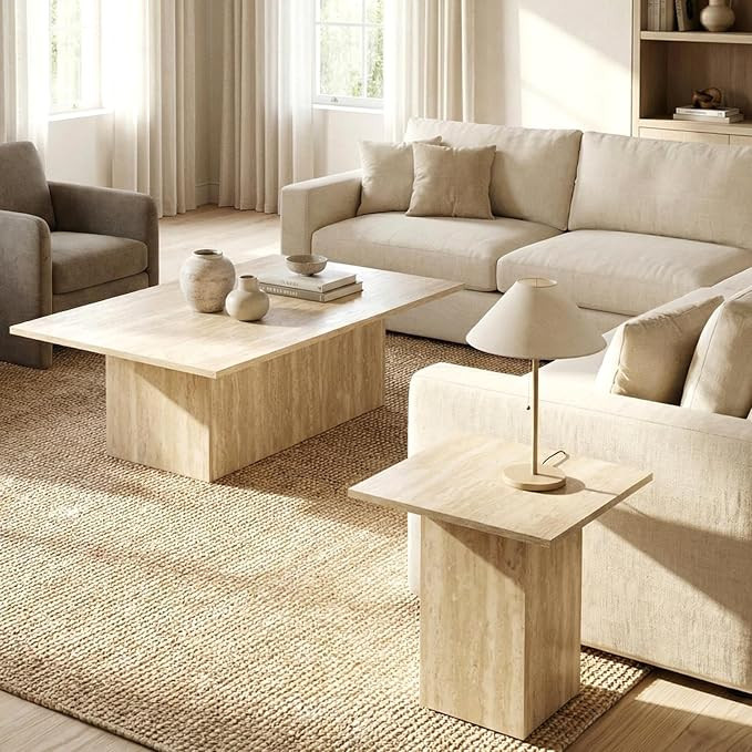 HNY Coffee Table and End Table Set of 2 Modern Square Nesting Coffee Table Faux Marble Side Table... | Amazon (US)