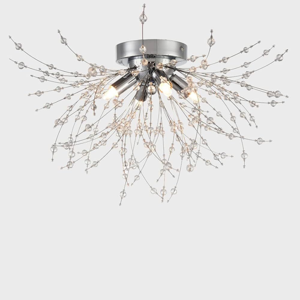 DIRYZON Modern Crystal Semi Flush Ceiling Light ,4-Light Sputnik Firework Close to Ceiling Lamp,C... | Amazon (US)