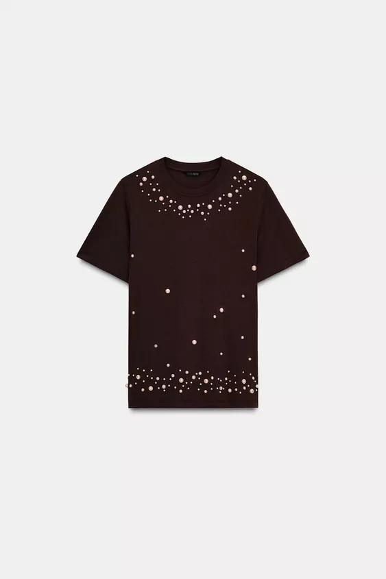 SHORT SLEEVE PEARL T-SHIRT | Zara US