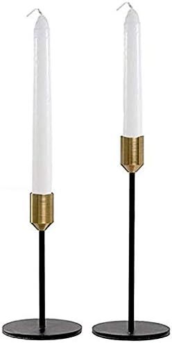 KiaoTime Set of 2 Brass Gold Black Taper Candle Holders Candlestick Holders Centerpiece Decorativ... | Amazon (US)