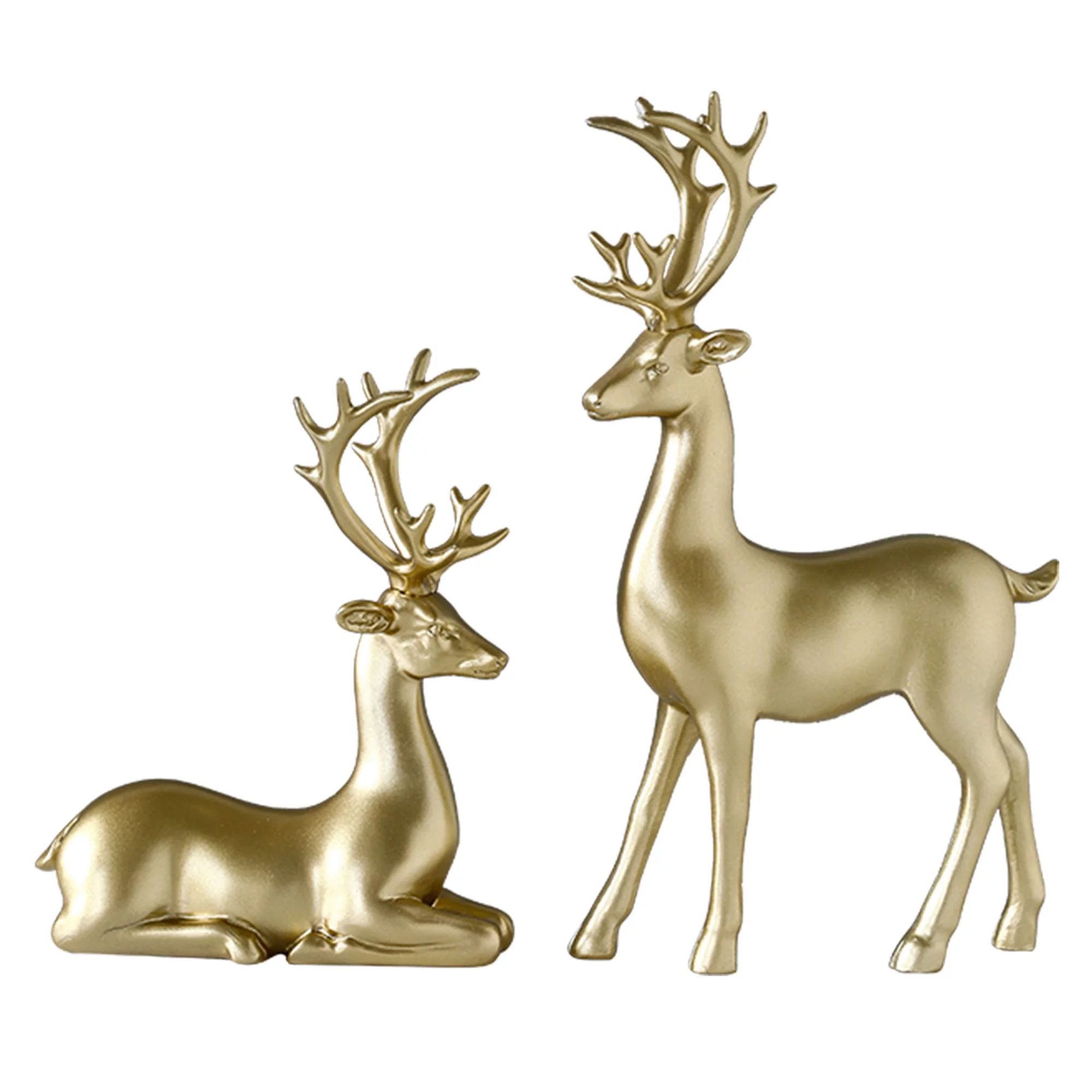 Sunisery 2 Pcs/Set Rustic Reindeer Elk Figurines, Seated and Standing Deer Christmas Decorations,... | Walmart (US)