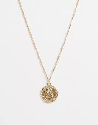 ASOS DESIGN necklace with st christopher coin pendant in gold tone | ASOS US