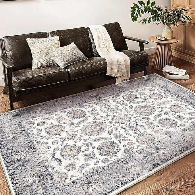 CHAMPLANT Washable Area Rug 4x6 Rugs for Living Room Retro Flowers Machine Non-Slip Bedroom Rug V... | Amazon (US)