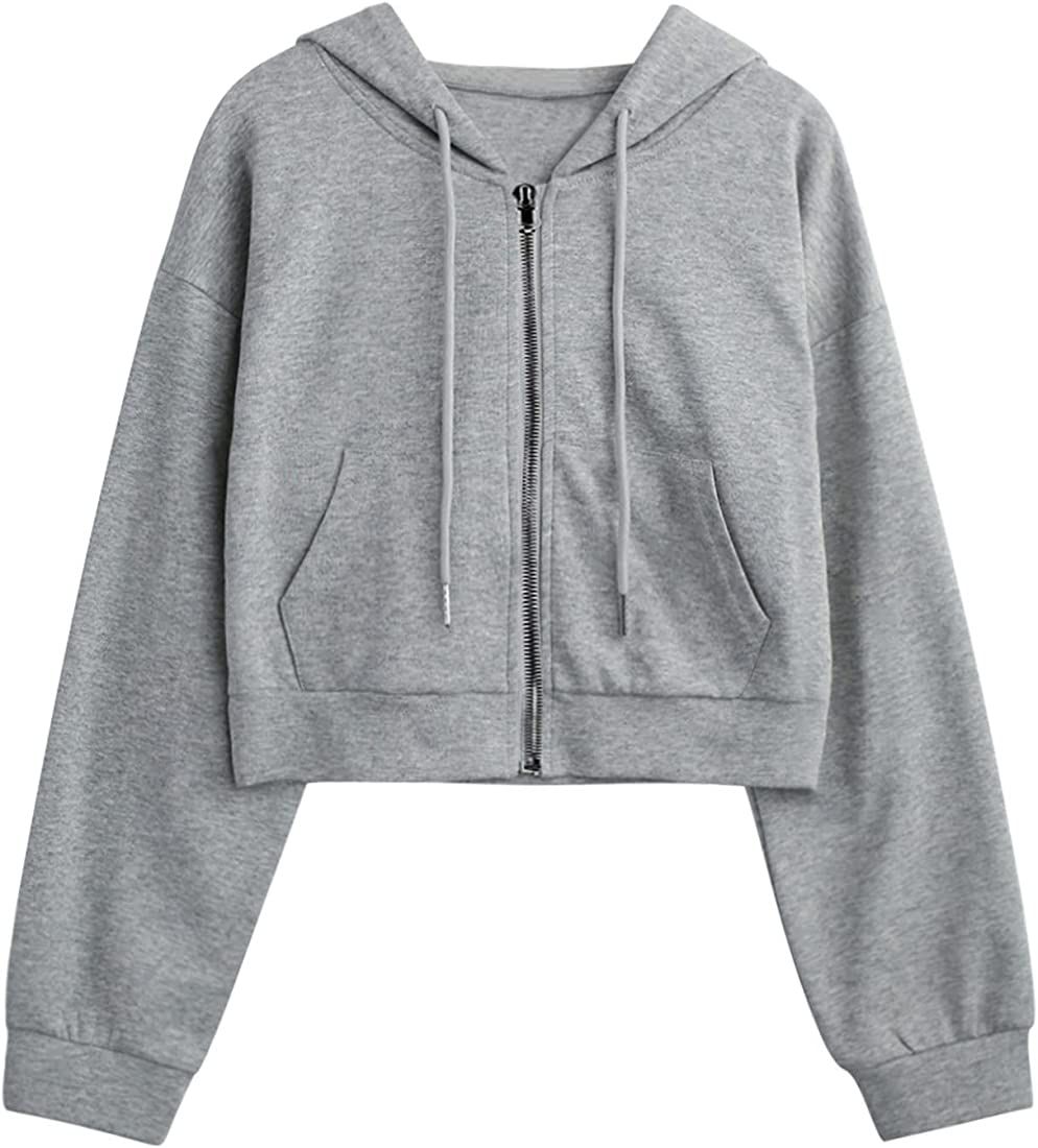 Yimoon Women's Casual Workout Long Sleeve Crop Tops Zip Up Hoodies Sweatshirts | Amazon (US)