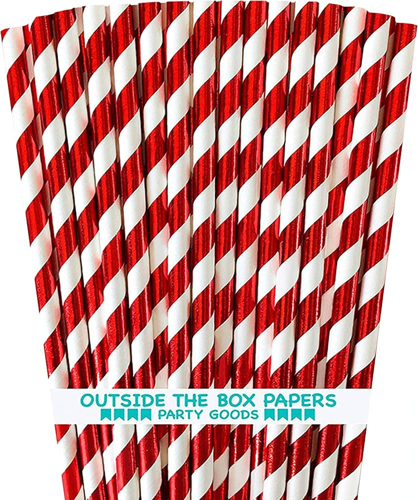 Outside The Box Papers Red and White Striped Foil Paper Straws, Christmas Straws, 100 Count, 7.75... | Amazon (US)