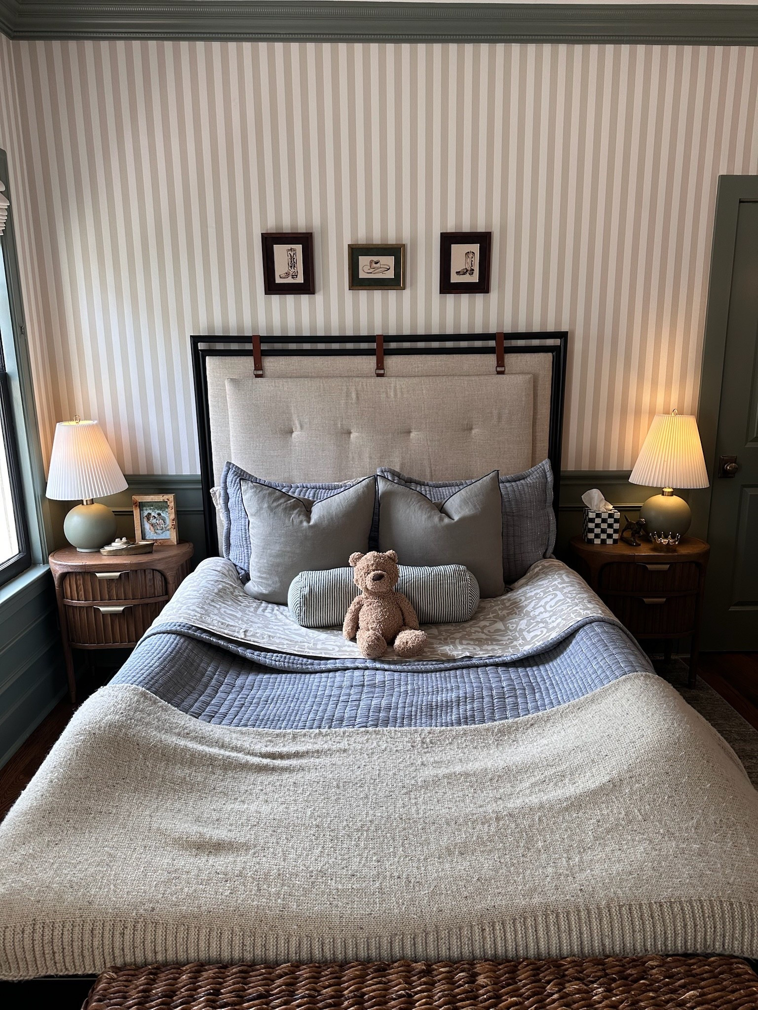 Emmett's big boy room 🥹✨

Paint color: Sherwin Williams Retreat
Art by Emma Katherine 
Bathroom Paint color: Benjamin Moore Englewood Cliffs 

#LTKstorytime #LTKmomlife #LTKKids