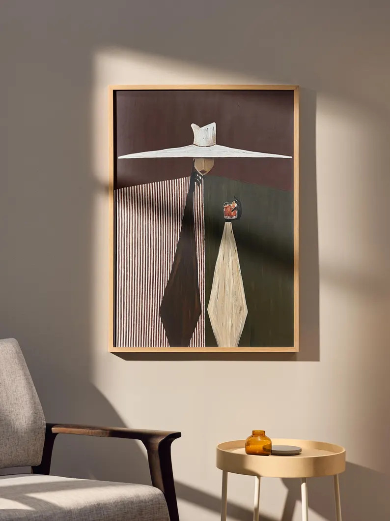 Minimalist Woman in White Hat Digital Print, Modern Figurative Wall Art, Stylish Cocktail Illustr... | Etsy (US)