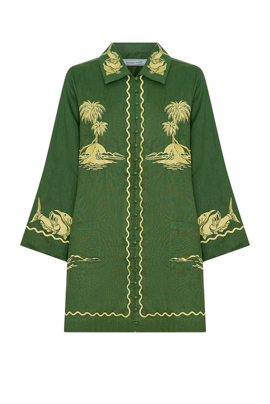 Embroidered Shirt Dress in Jungle Green | Bohemian Traders