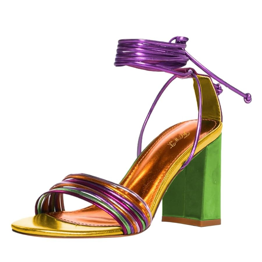 FOWT Women Open Toe Heeled Sandals Chunky Block High Heels Sexy Lace up Ankle Strap Shoes Size 4-... | Amazon (US)