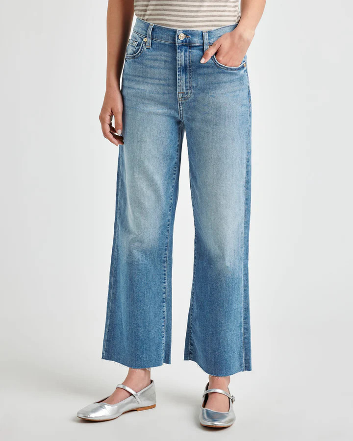 Light Wash Cropped Wide Leg Raw Hem Jean | Splendid