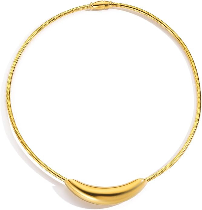 Stailess Steel Metal Curved Bar Tube Choker Necklace For Women,Statement Chunky Snake Chain Horiz... | Amazon (US)