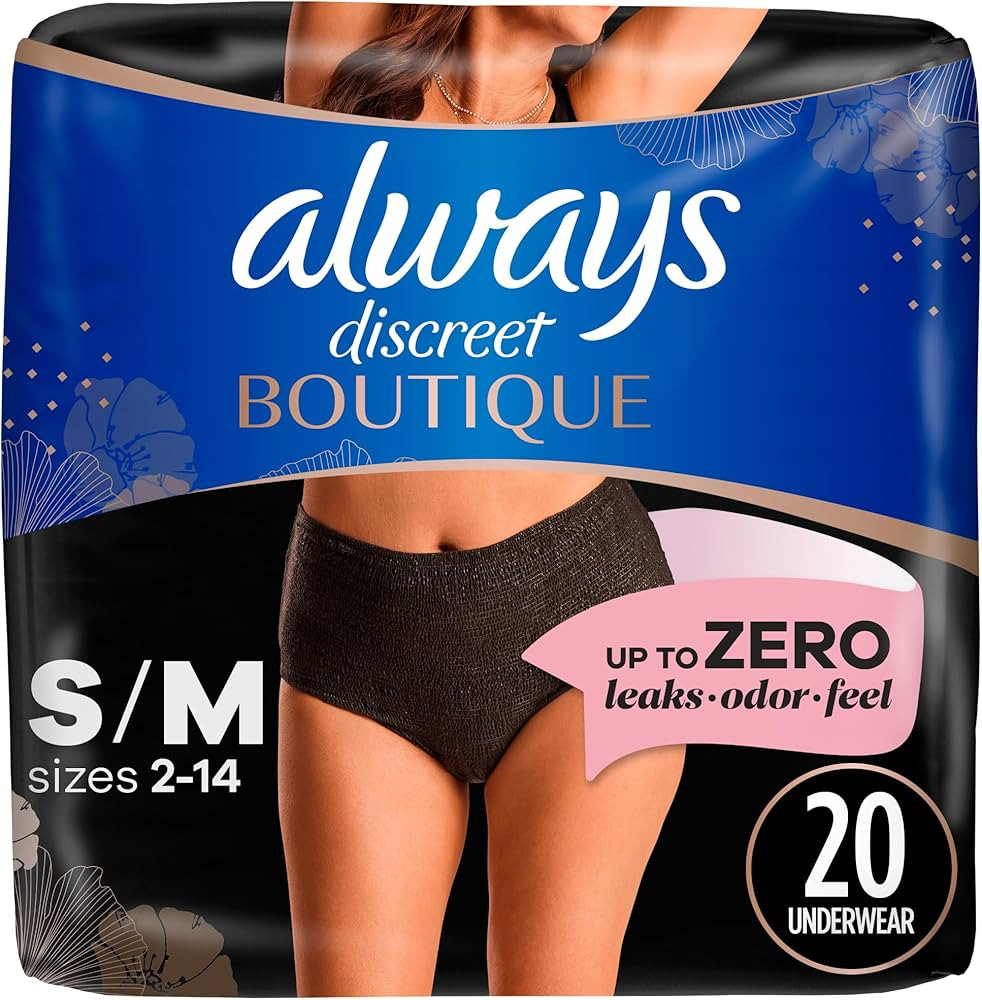 Always Discreet Boutique Incontinence and Postpartum Underwear for Women, Maximum Protection, S/M... | Amazon (US)