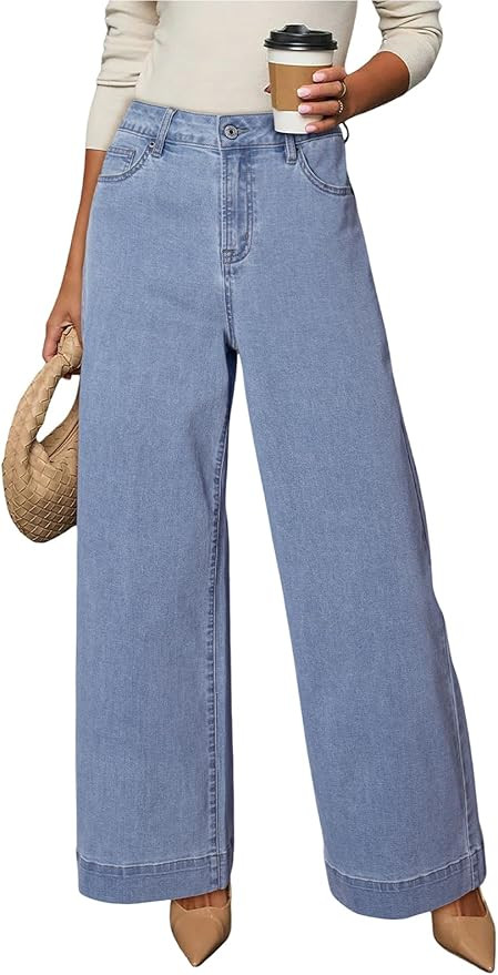 DOKOTOO Women's Casual High Waisted Jeans Stretch Button Wide Leg Loose Denim Pants with Pockets | Amazon (US)