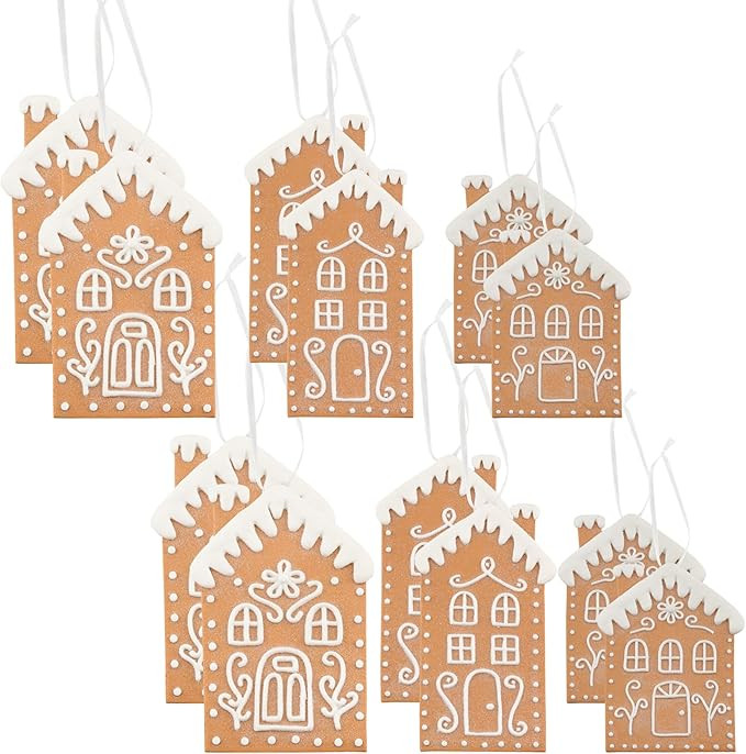 AuldHome Gingerbread House Christmas Ornaments (Set of 12), Large House Shaped Christmas Tree Coo... | Amazon (US)