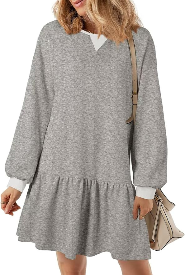 BLENCOT Womens 2024 Fall Long Sleeve Pullover Tops Crewneck Rib Knit Patchwork Sweatshirt Dress C... | Amazon (US)