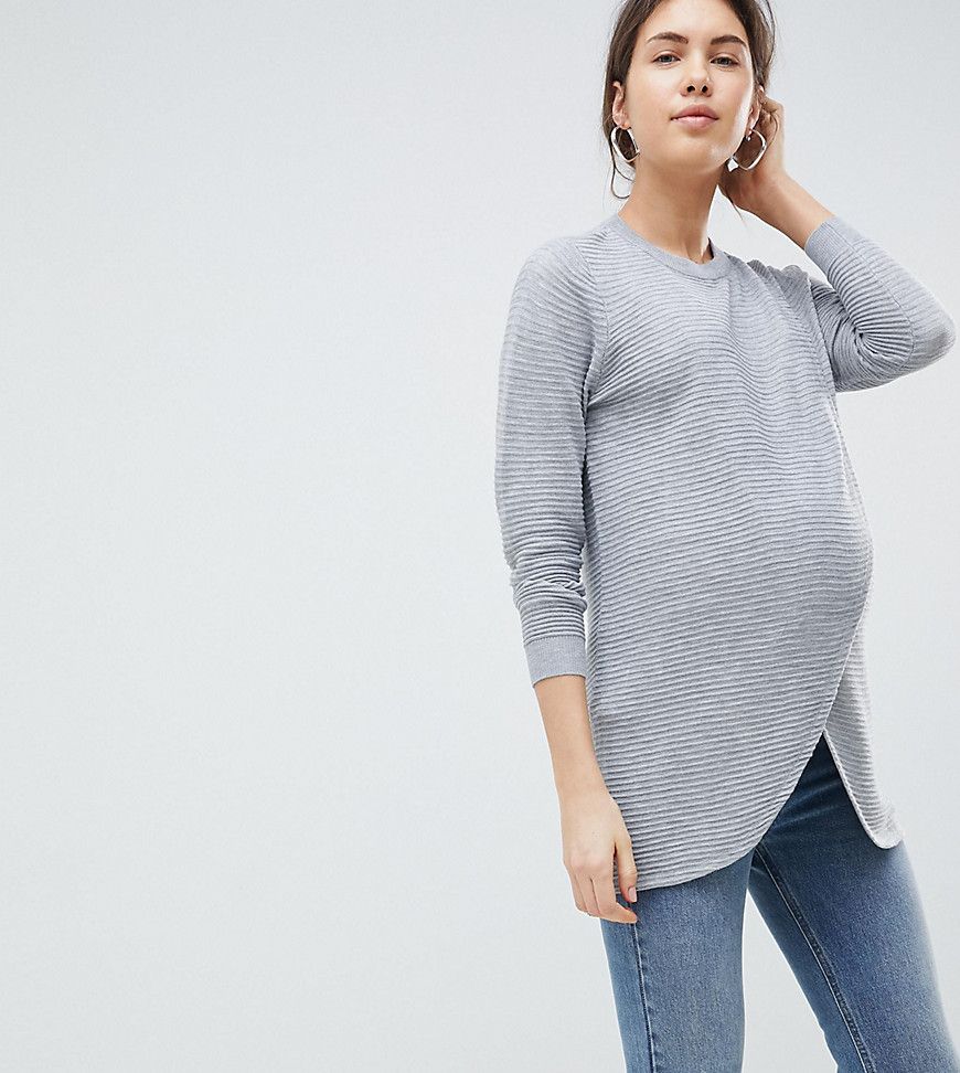ASOS DESIGN Maternity Nursing wrap sweater in ripple stitch - Gray | ASOS US