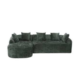 99.21 in Wide Round Arm Polyester L-Shaped Modern Upholstered Sofa in Green | The Home Depot