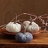 Small Velvet Pumpkins, SET of 3: Gray, Ivory, Taupe; Home Decor, Holiday Mantle Decor, Centerpiece,  | Amazon (US)