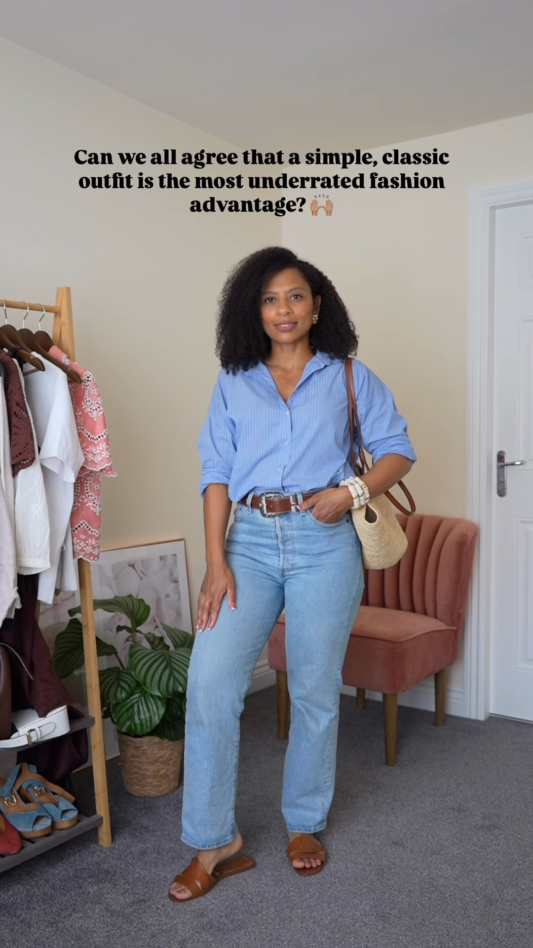 Simple, classic petite outfit.
Blue oversized shirt
Levi’s straight ankle jeans 
Sézane basket bag
Petite look
Petite fashion
Petite outfit
Summer outfit

#LTKuk #LTKpetite #LTKstyletip