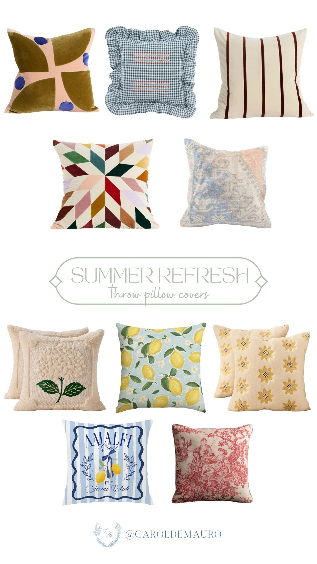 summer refresh, throw pillow covers, home decor, cozy finds, gingham, lemon print, striped pillows, floral design, color blocking, living room decor

#LTKHome