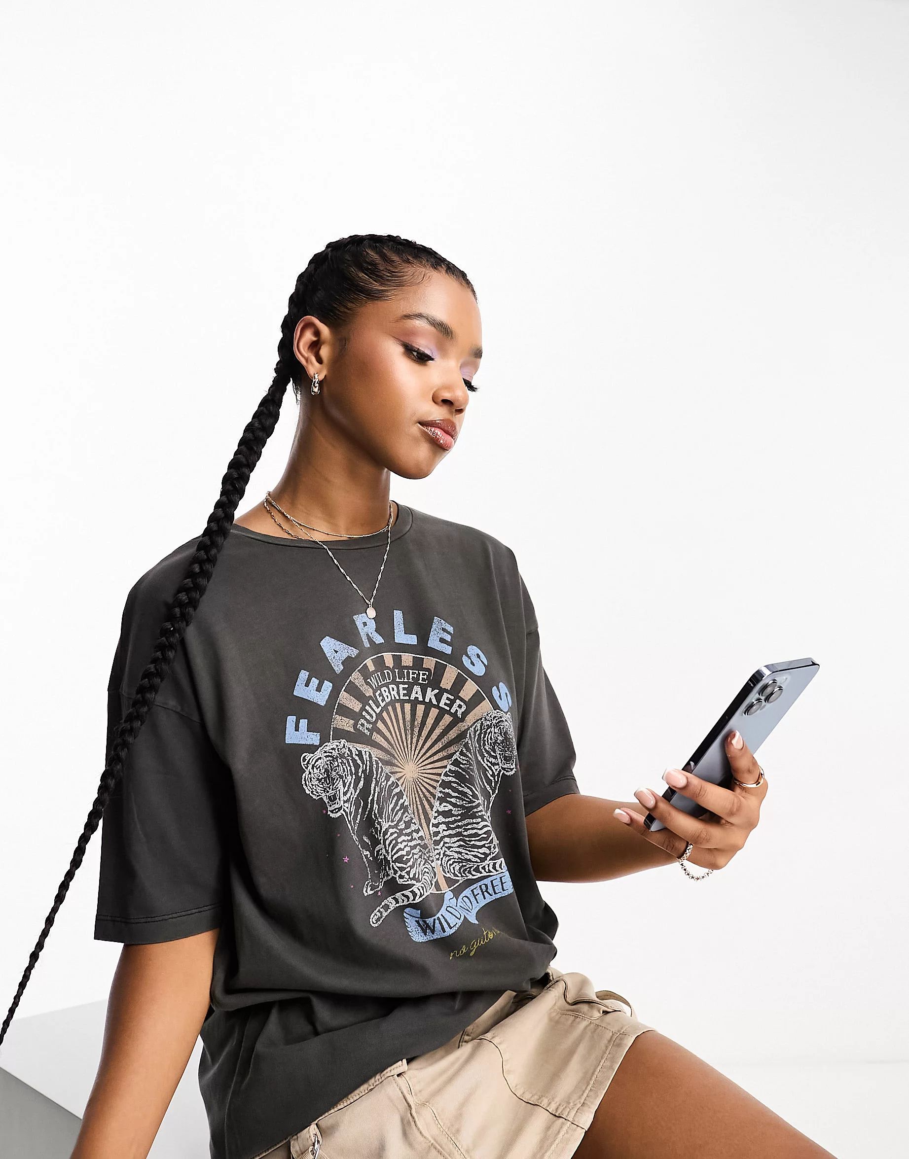 Vero Moda oversized graphic t-shirt in washed black | ASOS (Global)