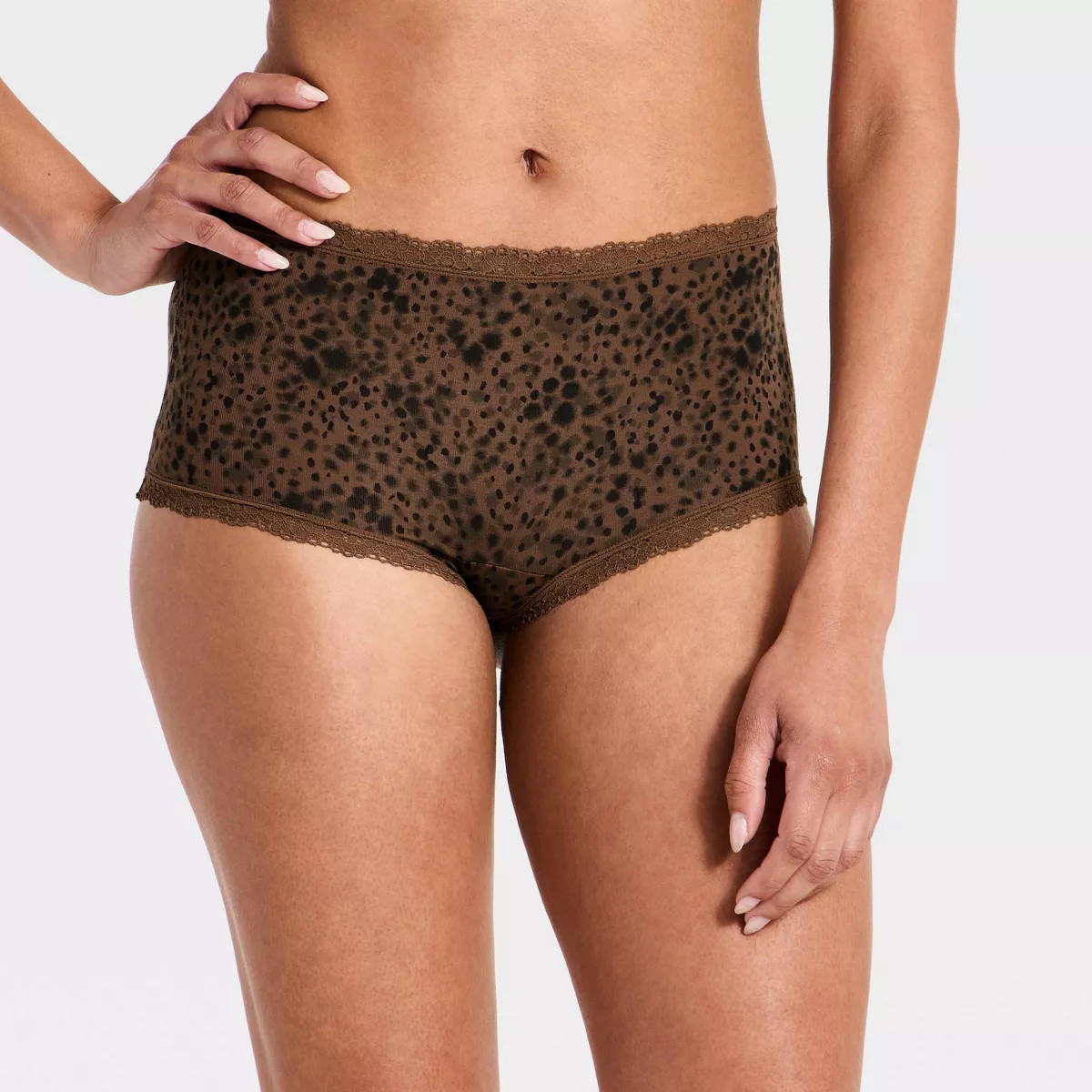 Women's Cloud Knit Lace Trimmed Boy Shorts Underwear - Auden\u2122 Brown S | Target