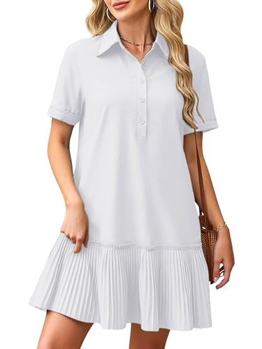 ECOWISH Women Summer Shirt Dress- V Neck Short Sleeve Casual Shift Dresses Button Down Mini Dress... | Amazon (US)