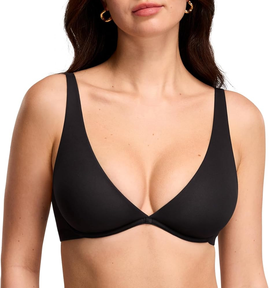 DOBREVA Women's Plunge Plus Size Unlined Bra Seamless Deep V Underwire Lounge Bras Comfortable | Amazon (US)