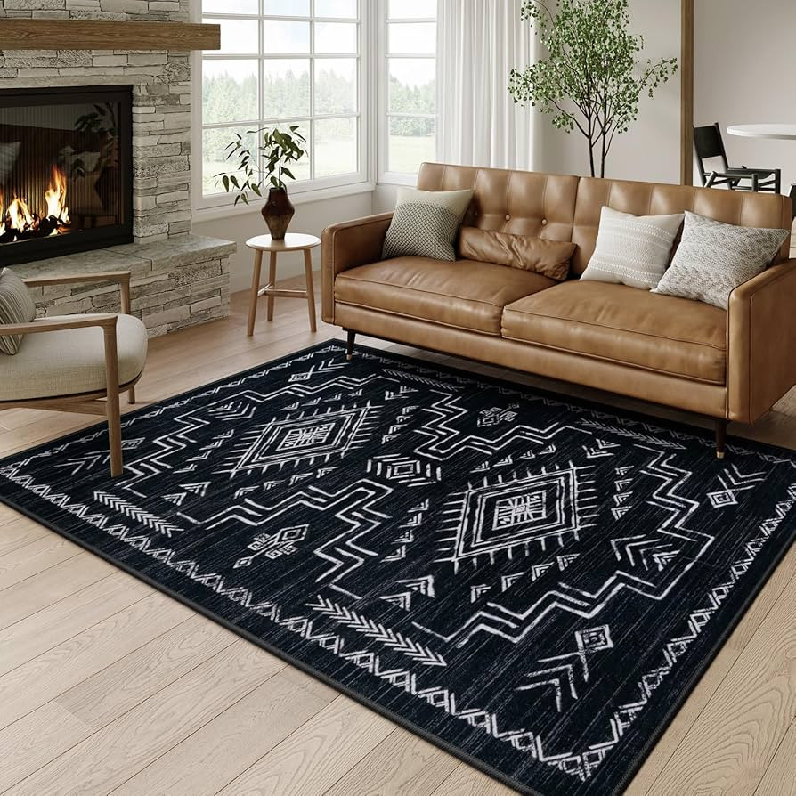 STARUIA Moroccan Washable 5x7 Area Rugs, Black Western and Aztec Tribal Boys Neutral Rug for Livi... | Amazon (US)