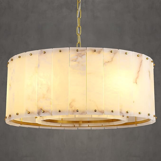 Alabaster Chandeliers,D24in Marble Round Alabaster Chandelier,Modern Brass Dining Room Alabaster ... | Amazon (US)