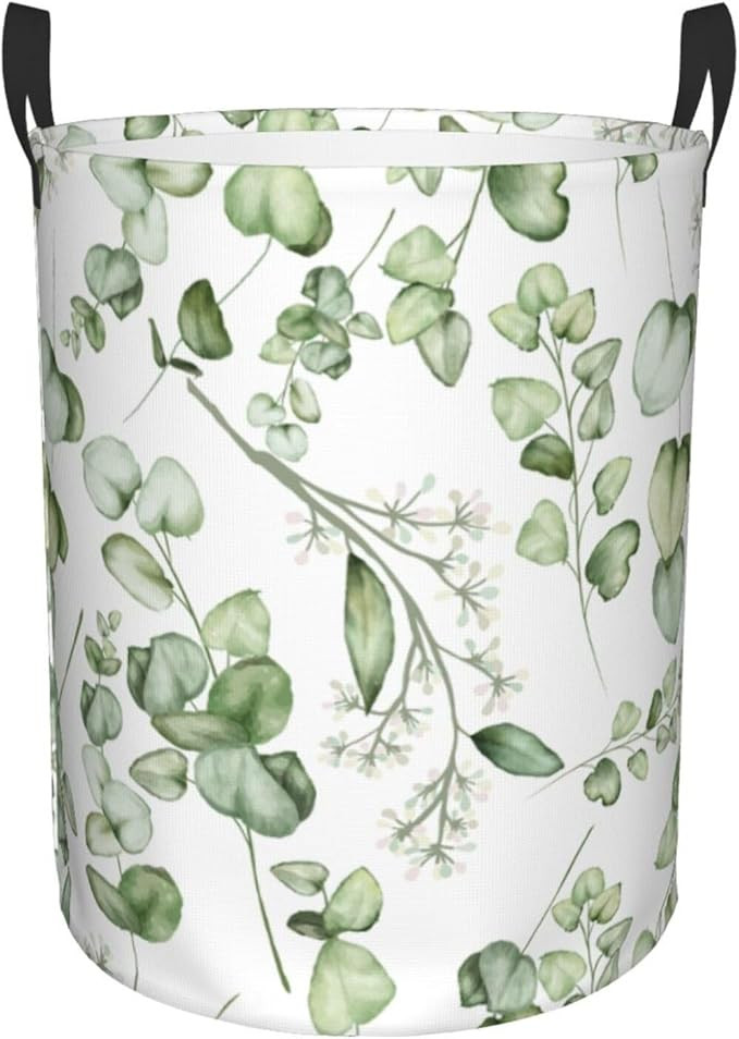 Elegant Green Eucalyptus Leaves Laundry Basket Waterproof Fabric Foldable Laundry Hamper Round Po... | Amazon (US)