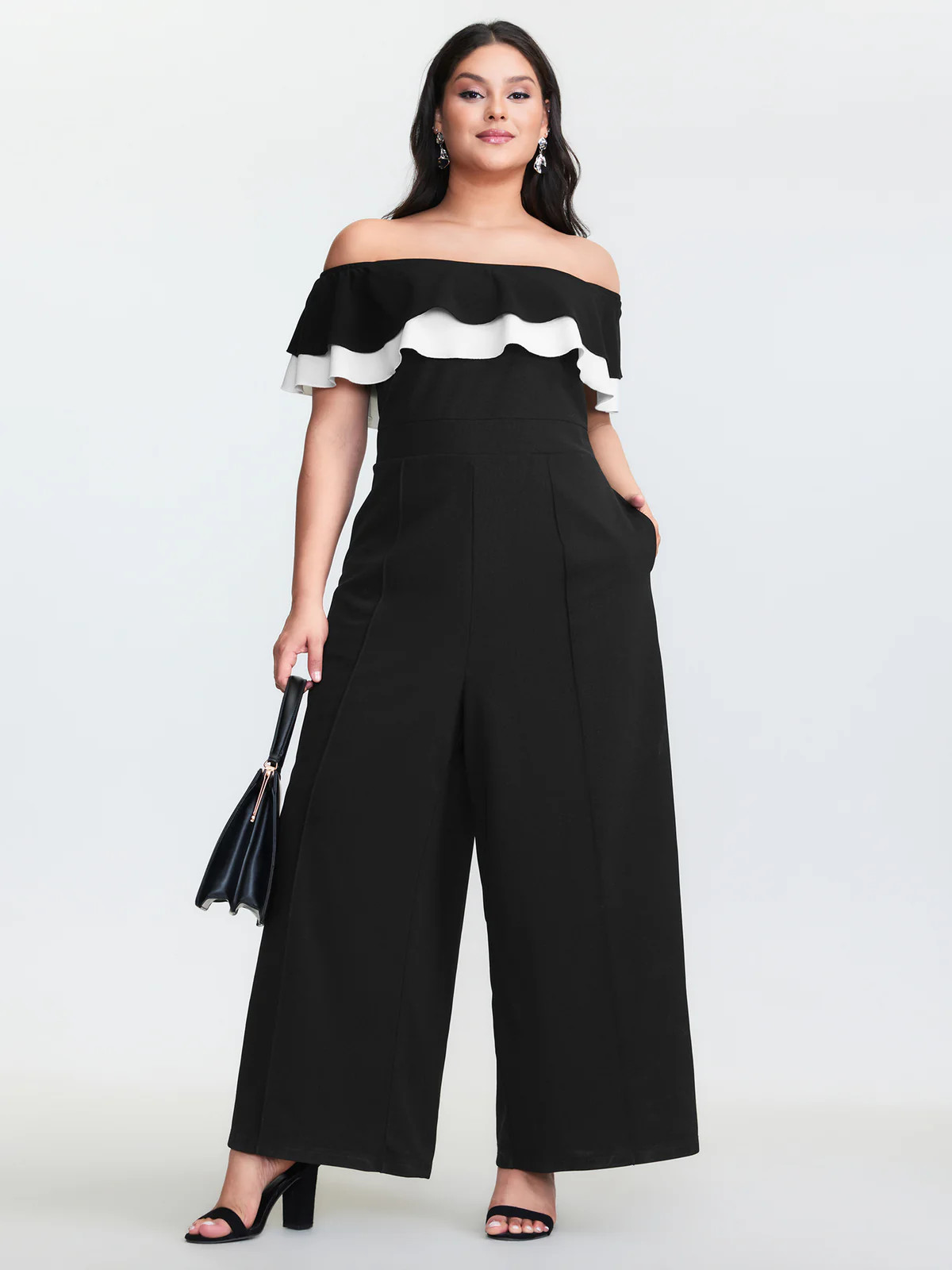 Off-Shoulder Lotus Leaf Neckline Jumpsuit | Bloomchic
