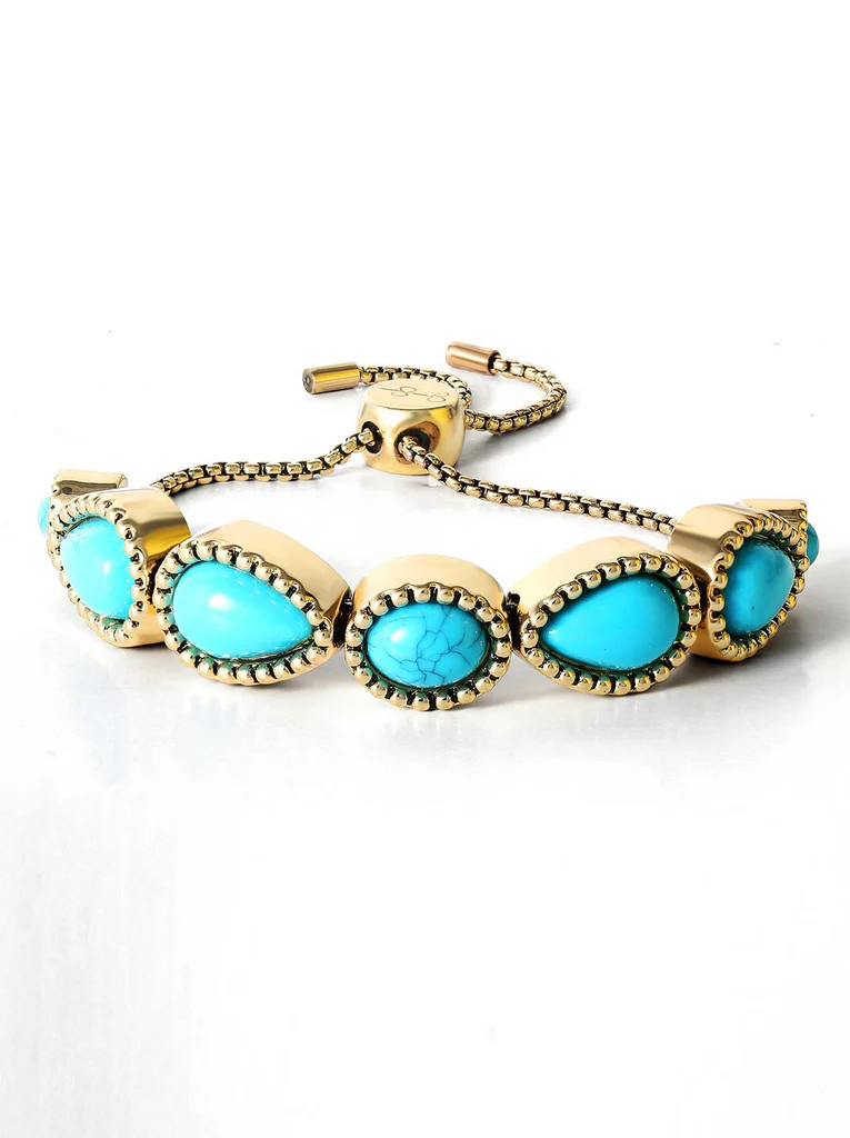 Turquoise Stone Slider Bracelet in Gold | Jessica Simpson E Commerce
