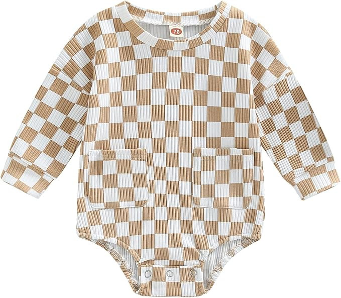 Baby Boy Clothes Cute Checkerboard Plaids Oversized Sweatshirt Romper Color Block Long Sleeve Bod... | Amazon (US)