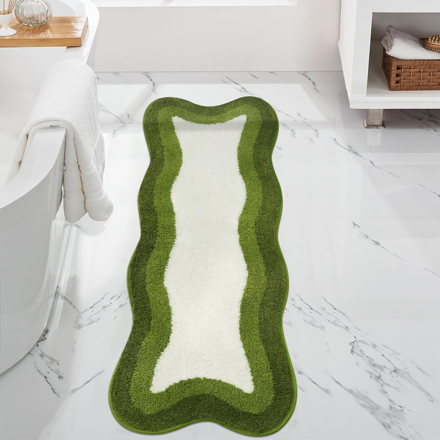 HAOCOO Bathroom Rugs Runner 18x47 inch, Non Slip Soft Green Rug Irregular Shape Bathroom Mats, Wa... | Amazon (US)