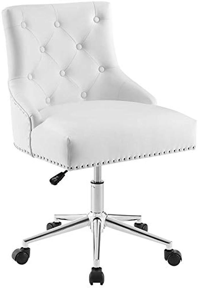 Modway Regent Tufted Button Faux Leather Swivel Office Chair with Nailhead Trim in White | Amazon (US)
