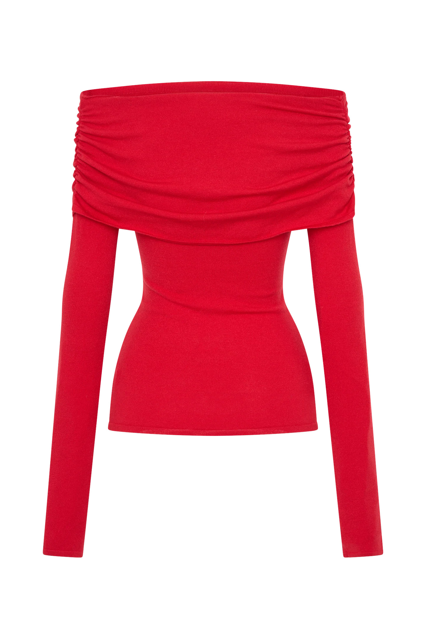 Off Shoulder Long Sleeve Knit Top - Red | MESHKI US