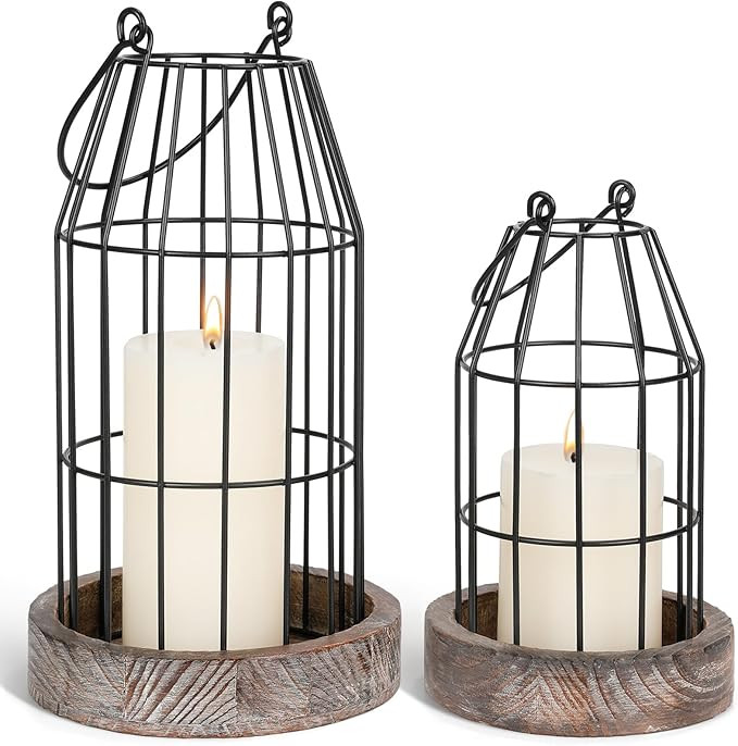 Rustic Wire Metal Cloche Set of 2 Candle Lantern Decorative Indoor Outdoor Vintage Cage Candle Ho... | Amazon (US)