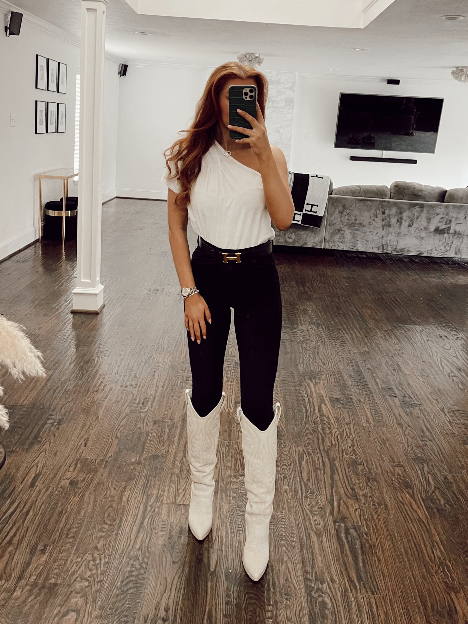 Ootd. Outfit ideas. White t shirt. Trends. Trendy. One shoulder t shirt. Revolve. Express jeans. Black skinny jeans. Skinny jeans. White boots. Tall boots. White tall boots. Cowboy boots. Steve Madden. Heartless hair wrap. Hairspray. Velcro rollers  

#LTKshoecrush #LTKunder100 #LTKstyletip