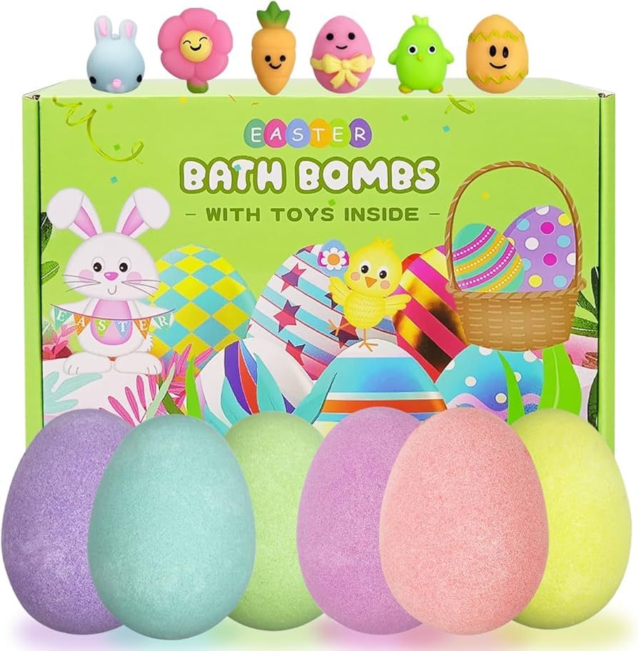 Jofan 6 Pack Easter Bubble Bath Bombs with Easter Squishy Toys Inside for Kids Girls Boys Easter ... | Amazon (US)