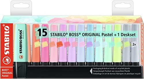 Stabilo BOSS Original Highlighters Set, 15-Color Pastel Desk Set | Amazon (US)